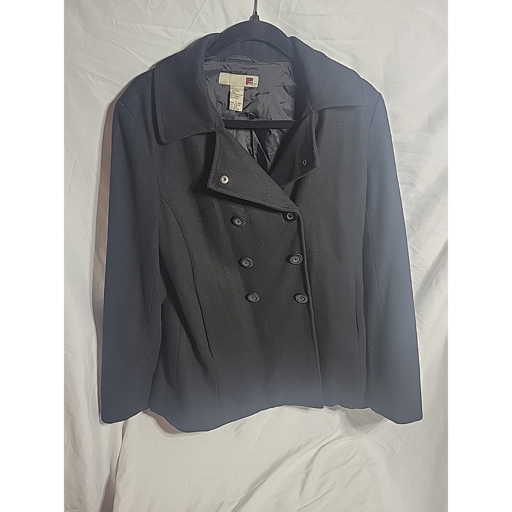 Vintage Walking Pea Coat Wool‎ Blend Notch Lapel Single Breasted Black Military